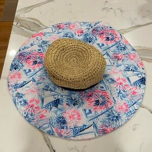 Lilly Pulitzer Blue and Pink Floral Straw Hat